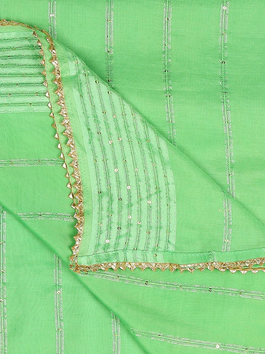 Pastel Green Cotton Chanderi Dupatta with Sequins Weaving