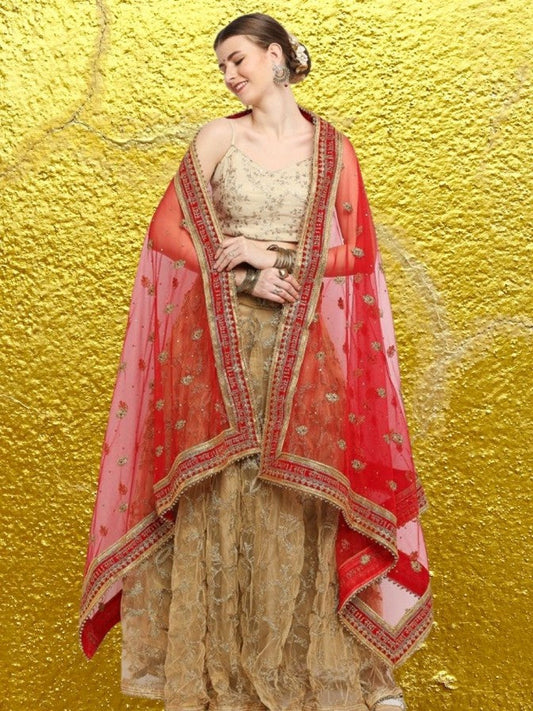 Red Bridal Sada Saubhagyawati Bhav Net Dupatta