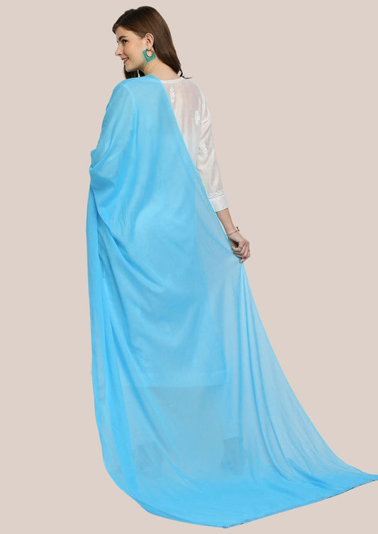 Sky Blue Solid Pure Cotton Dupatta