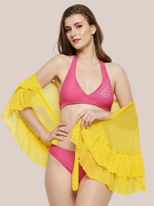Yellow Ruffle Chiffon Sarong Tie Up Skirt