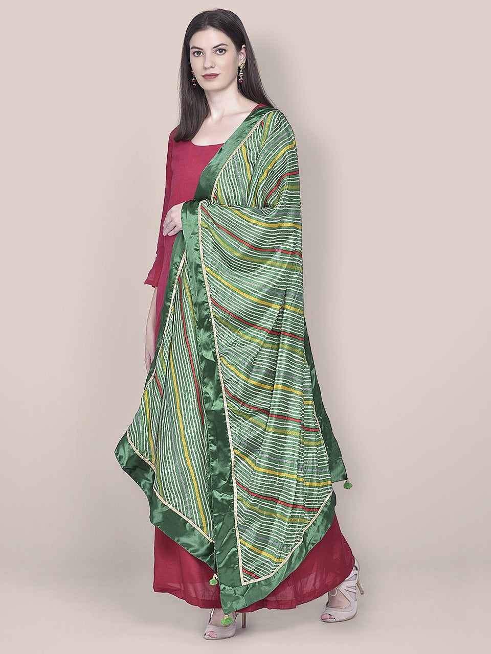 Lehariya Green Crepe Dupatta. freeshipping - Dupatta Bazaar