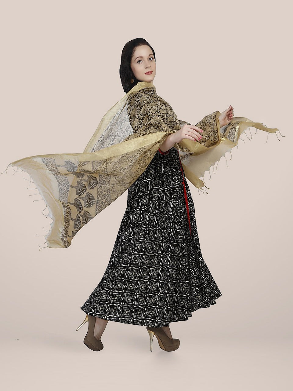 Beige Cotton Silk Printed Dupatta freeshipping - Dupatta Bazaar