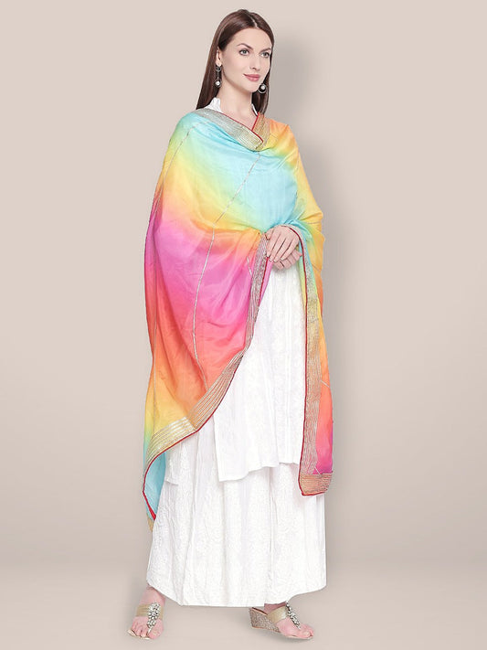 Multicoloured Digital Printed Silk Gotta Patti Dupatta freeshipping - Dupatta Bazaar