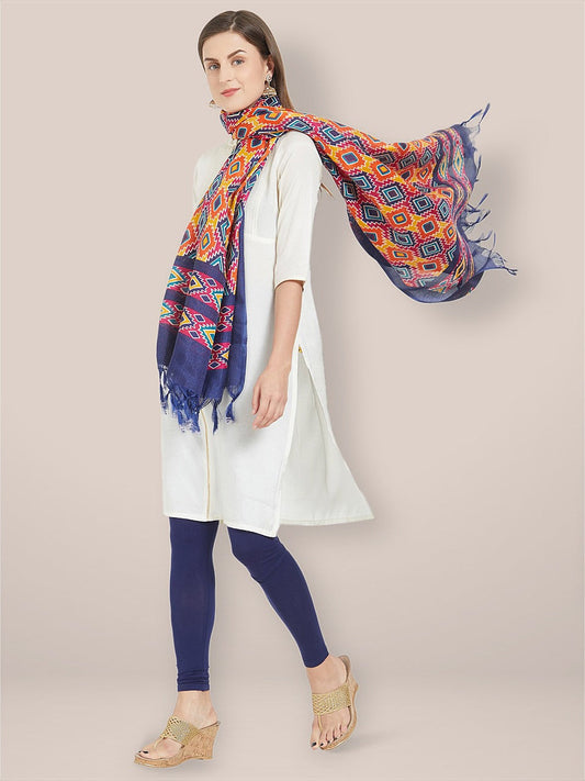 Multicolour Blue Printed Silk dupatta freeshipping - Dupatta Bazaar