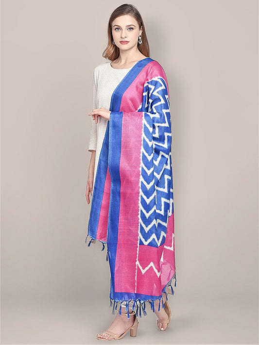 Printed Blue & Pink Art Silk Dupatta freeshipping - Dupatta Bazaar