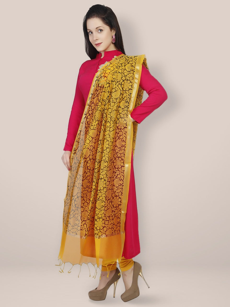 Yellow & Black Cotton Silk Printed Dupatta freeshipping - Dupatta Bazaar