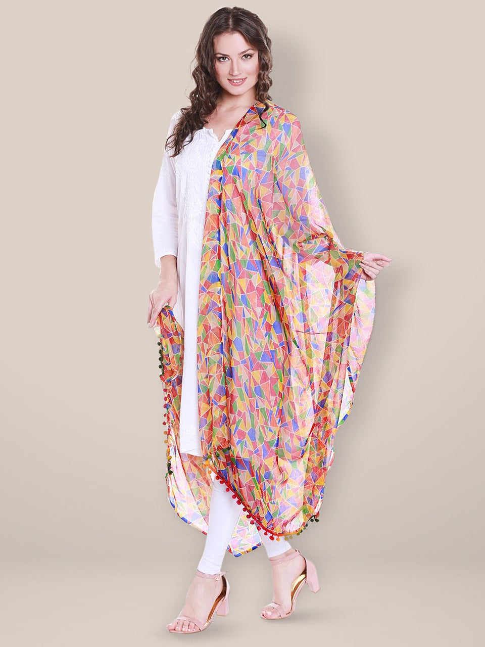 Multicoloured Printed Chiffon Dupatta freeshipping - Dupatta Bazaar