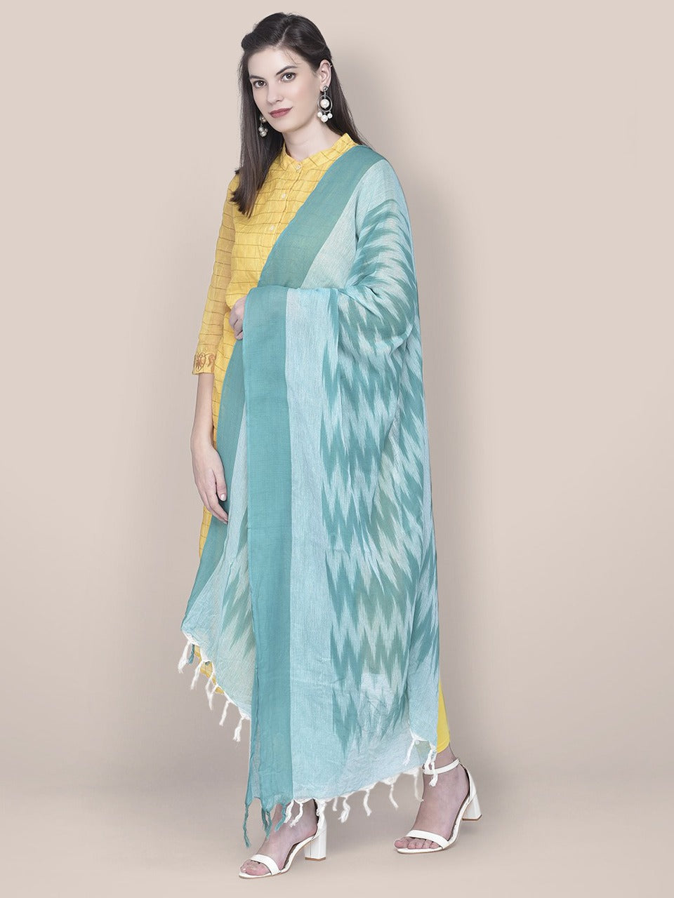 Sea Blue Cotton Ikat Dupatta freeshipping - Dupatta Bazaar