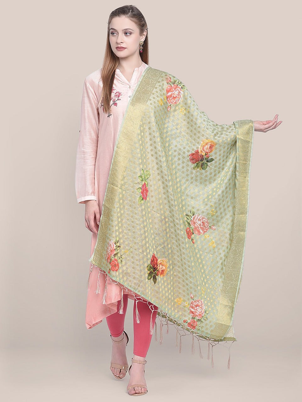 Green Banarasi  Dupatta with Digital Print. freeshipping - Dupatta Bazaar
