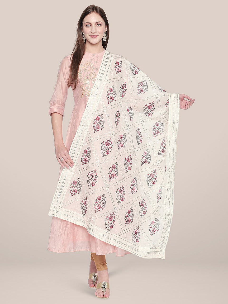 Block Printed Cotton Dupatta with Gold Gotta. freeshipping - Dupatta Bazaar
