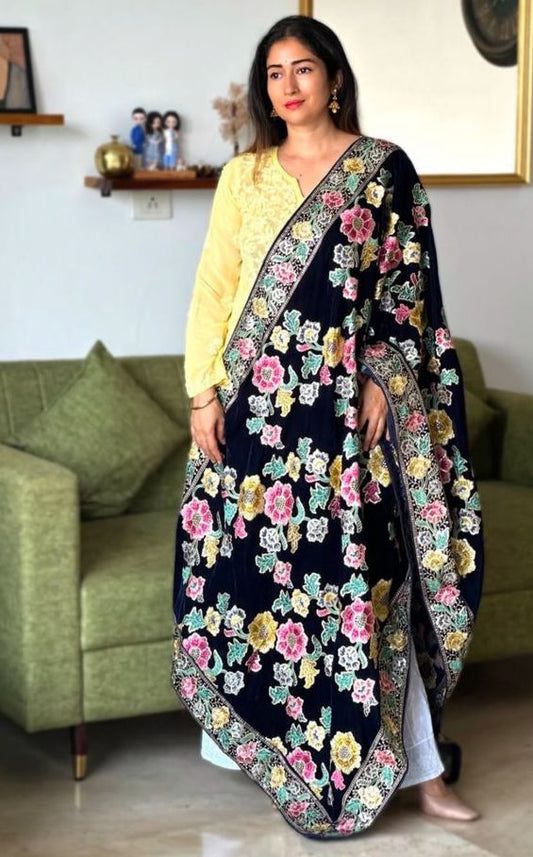 Black Georgette Dupatta with Heavy Embroidery & Sequins Work