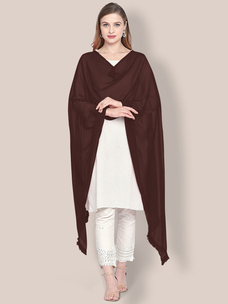 Dupatta Bazaar Woman's Coffee Brown Chiffon Dupatta freeshipping - Dupatta Bazaar