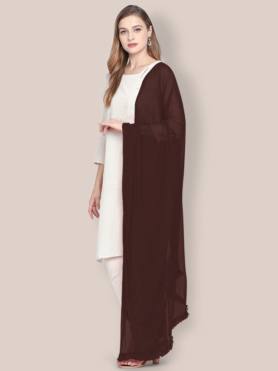 Dupatta Bazaar Woman's Coffee Brown Chiffon Dupatta freeshipping - Dupatta Bazaar
