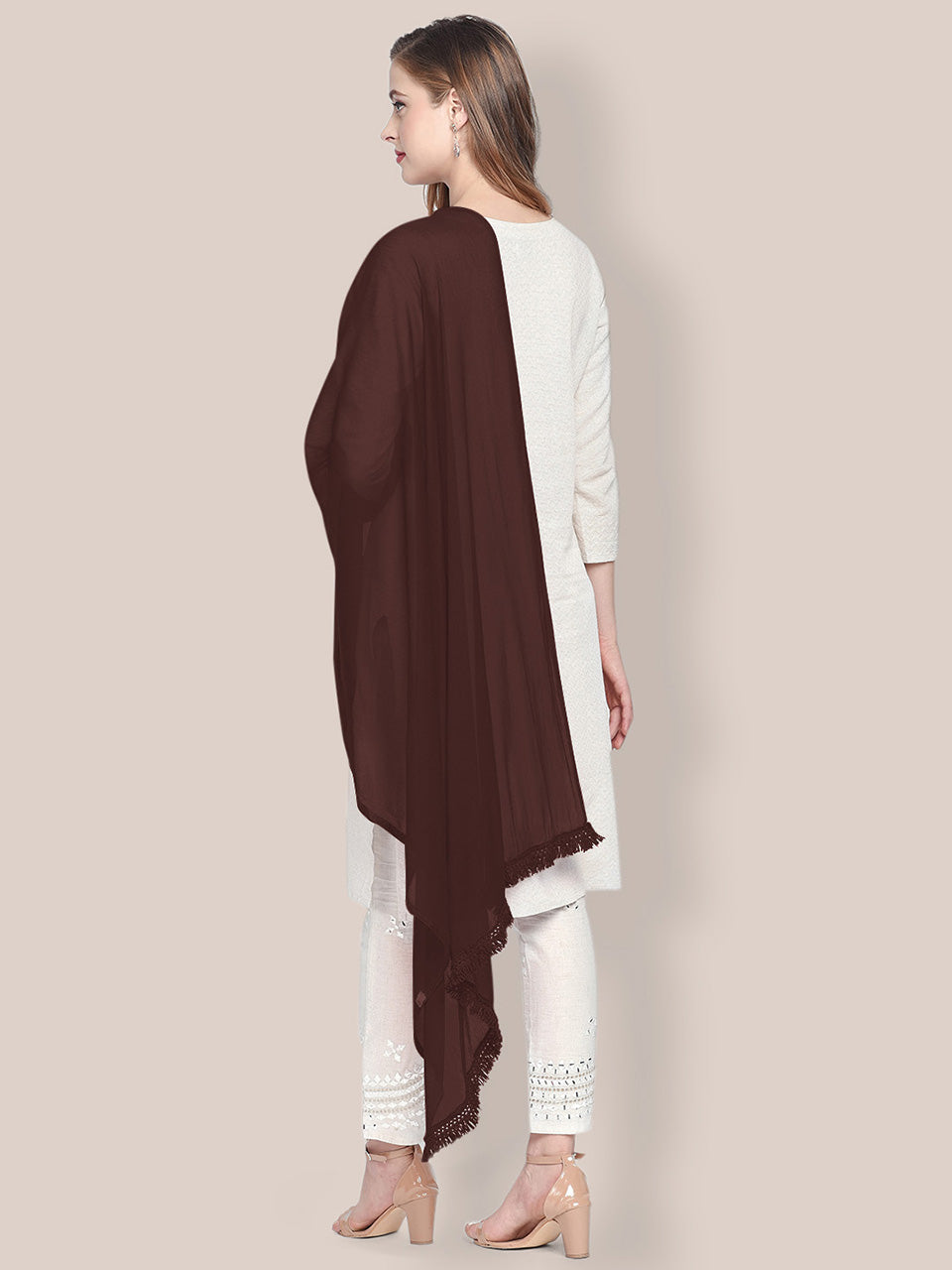 Dupatta Bazaar Woman's Coffee Brown Chiffon Dupatta freeshipping - Dupatta Bazaar