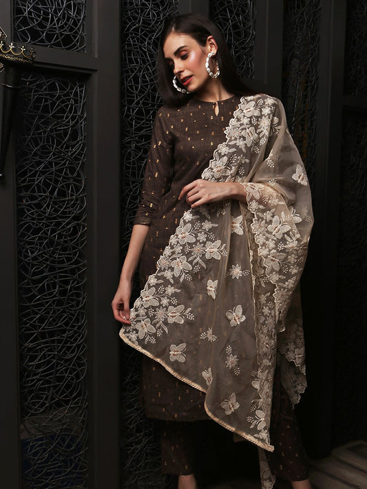 Beige Organza Dupatta with Butterfly Embroidery freeshipping - Dupatta Bazaar