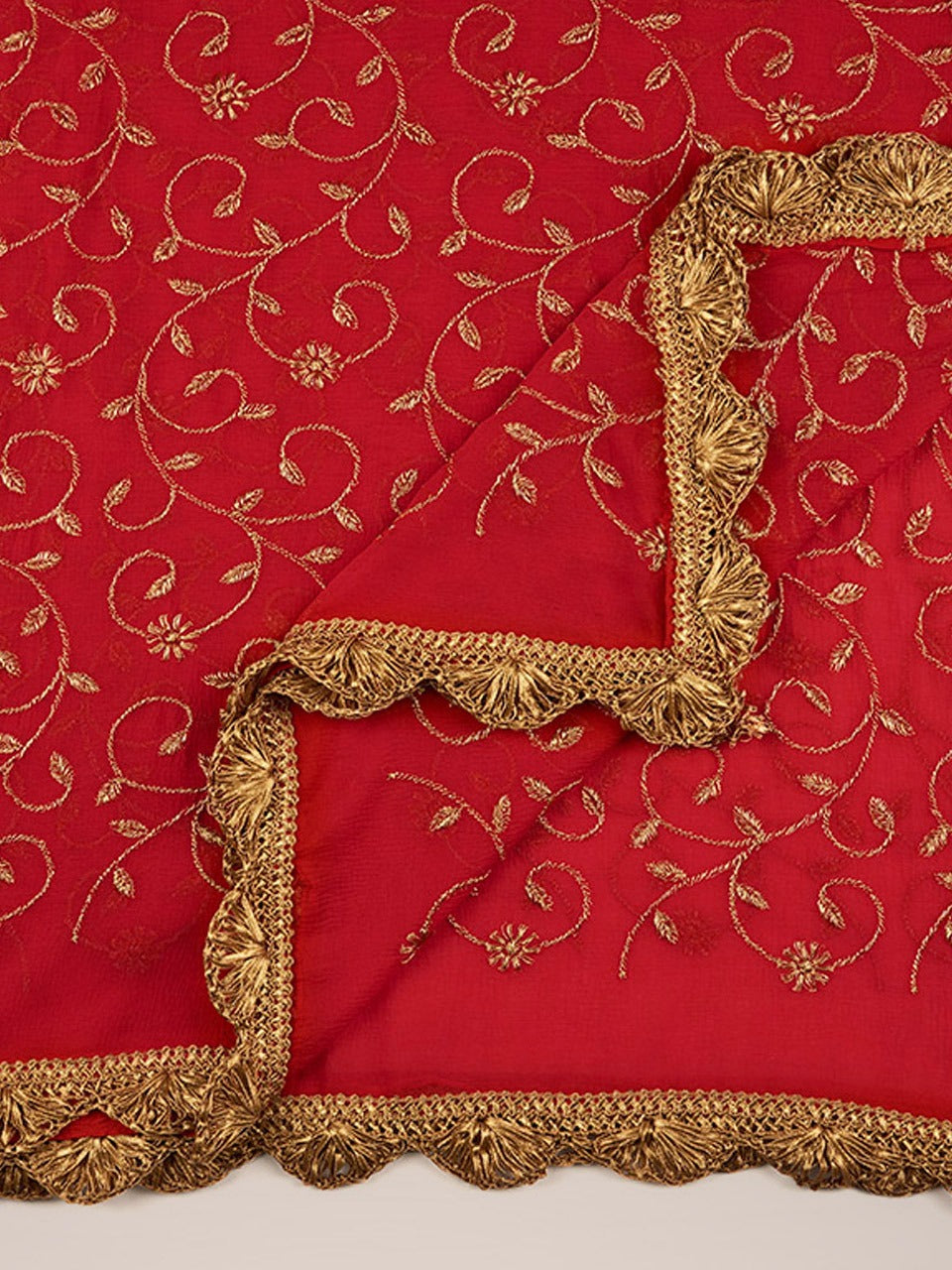 Rani Pink Chiffon Dupatta with Gold Embroidery freeshipping - Dupatta Bazaar