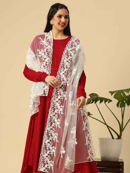 Embroidered Floral Motifs Net Dupatta