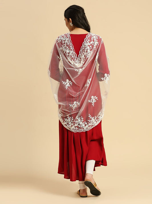 Embroidered Floral Motifs Net Dupatta
