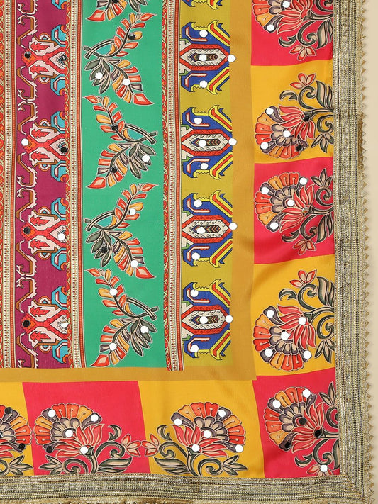 Multicolour Digitally Printed Pakistani Mirror Work Dupatta