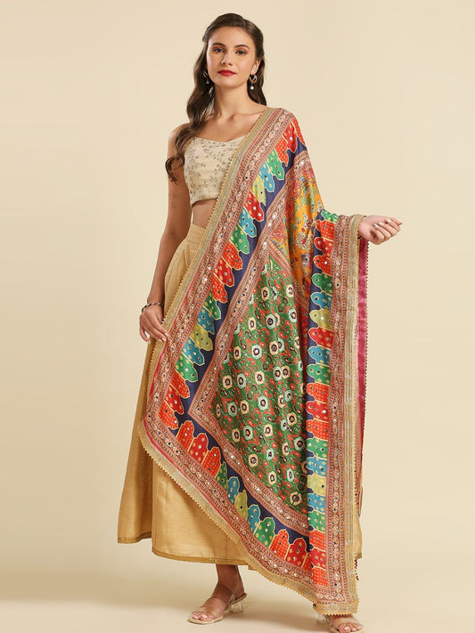 Multicolour Digitally Printed Pakistani Mirror Work Dupatta