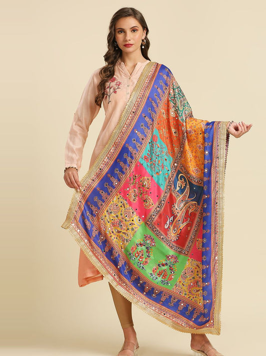 Multicolour Digitally Printed Pakistani Mirror Work Dupatta
