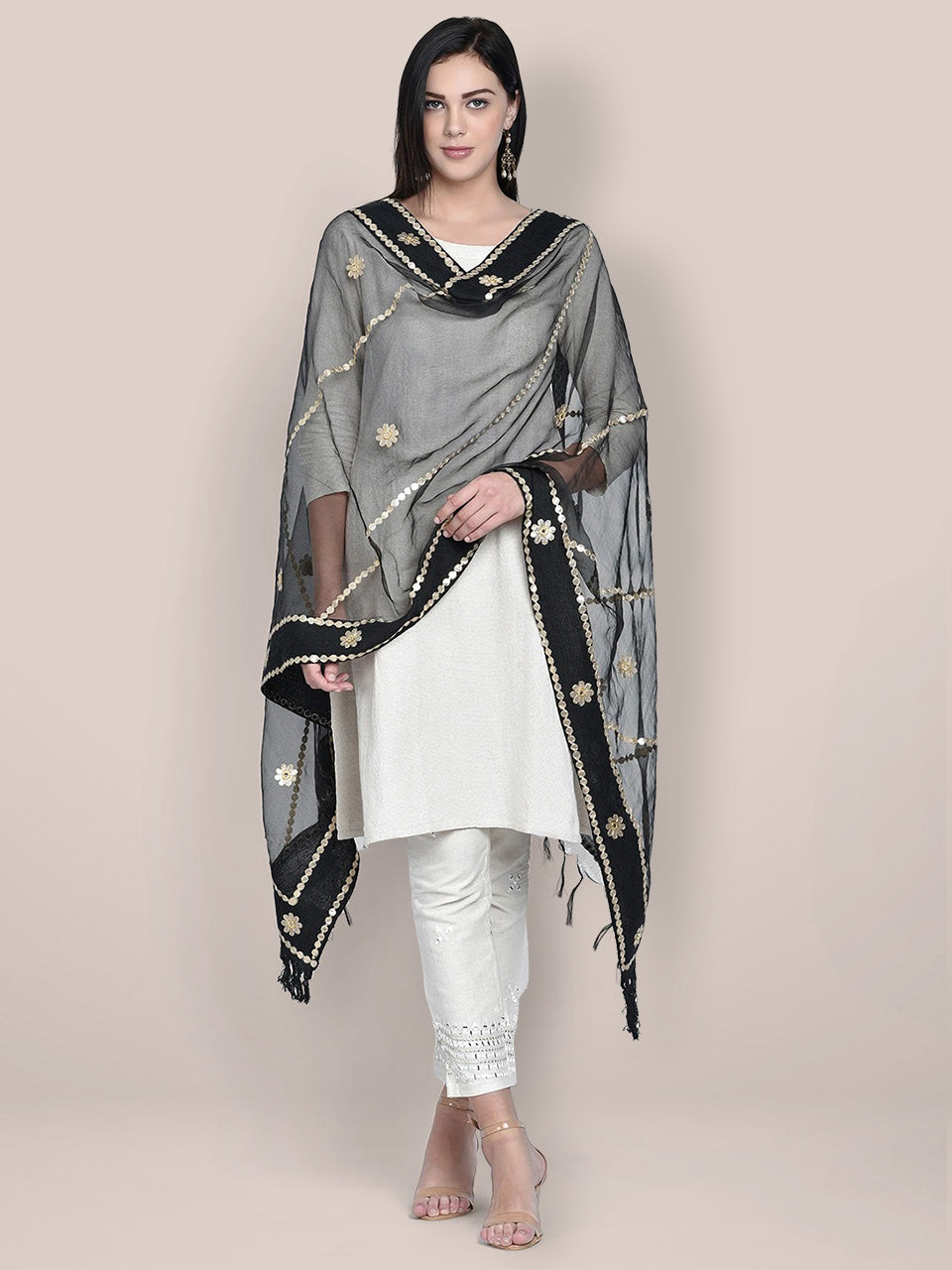 Black Organza Dupatta with Gotta Patti Work. freeshipping - Dupatta Bazaar