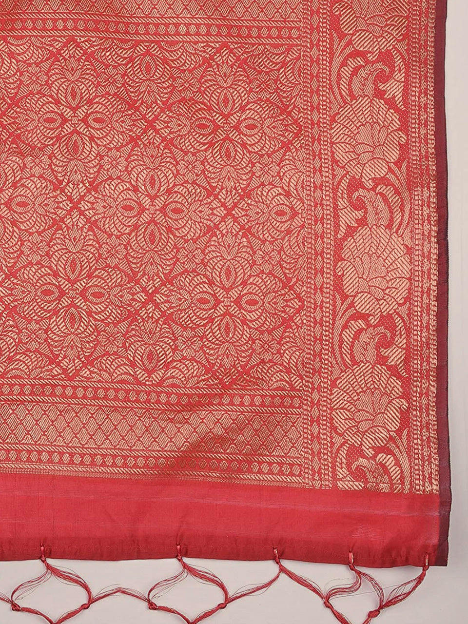 Red Banarasi Silk Dupatta with floral design. freeshipping - Dupatta Bazaar