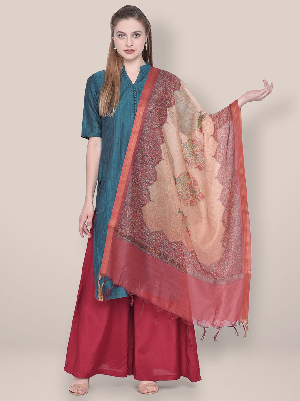 Dupatta Bazaar Woman's Orange Cotton Silk Digitally Printed Dupatta freeshipping - Dupatta Bazaar