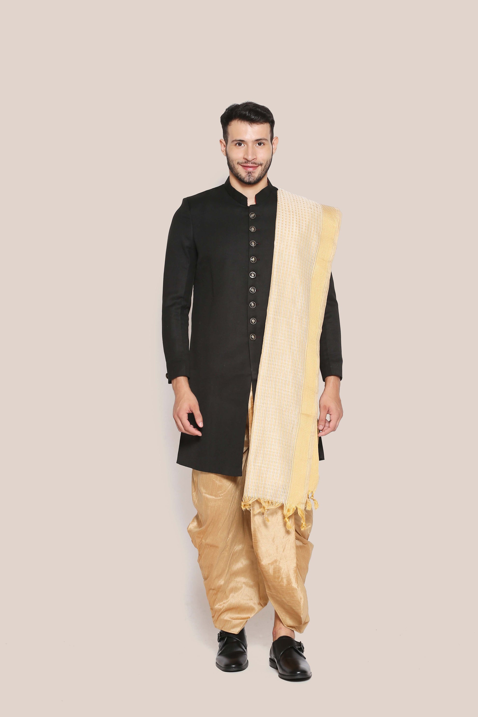 Men's Beige Woven Cotton Chanderi Dupatta. freeshipping - Dupatta Bazaar