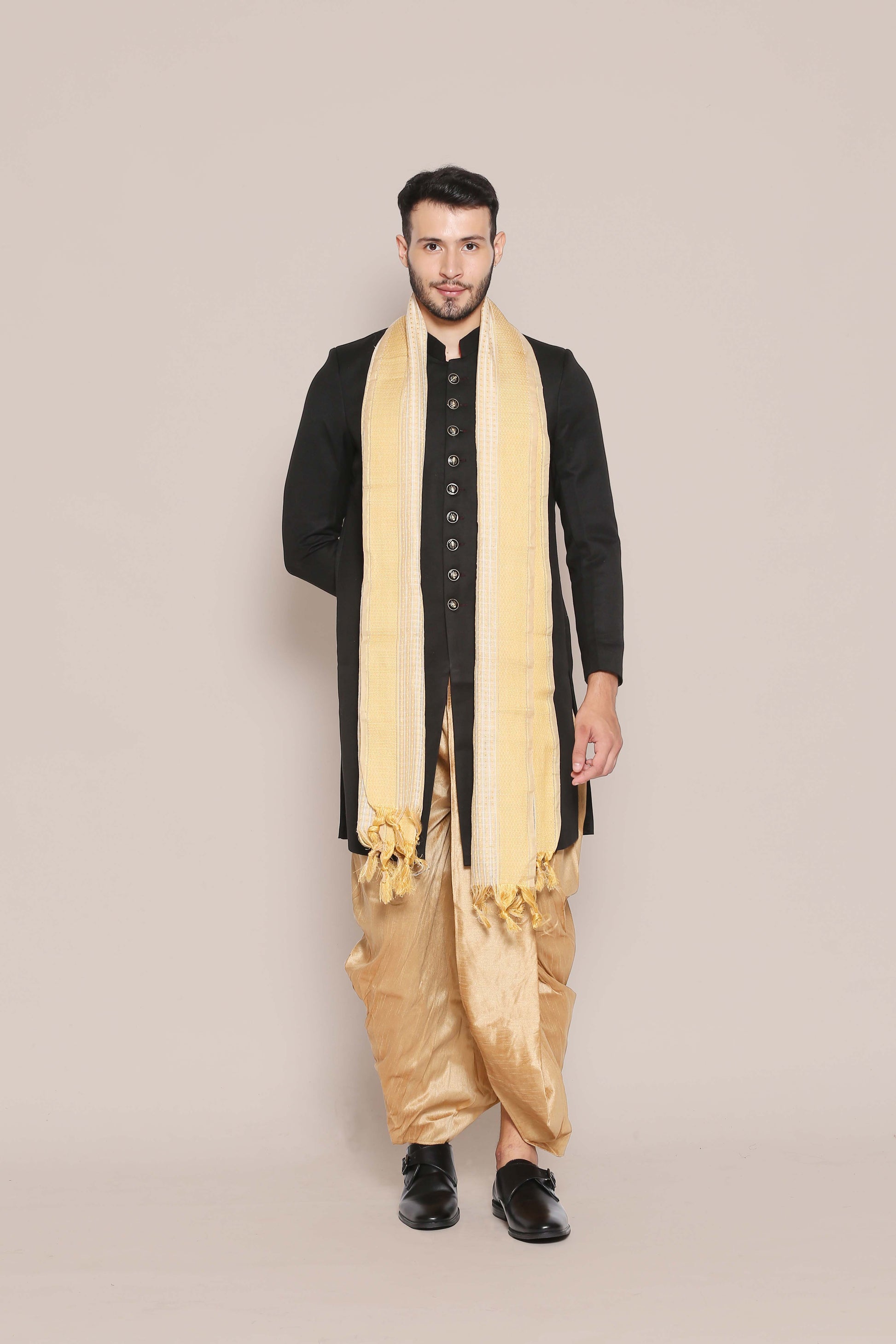 Men's Beige Woven Cotton Chanderi Dupatta. freeshipping - Dupatta Bazaar