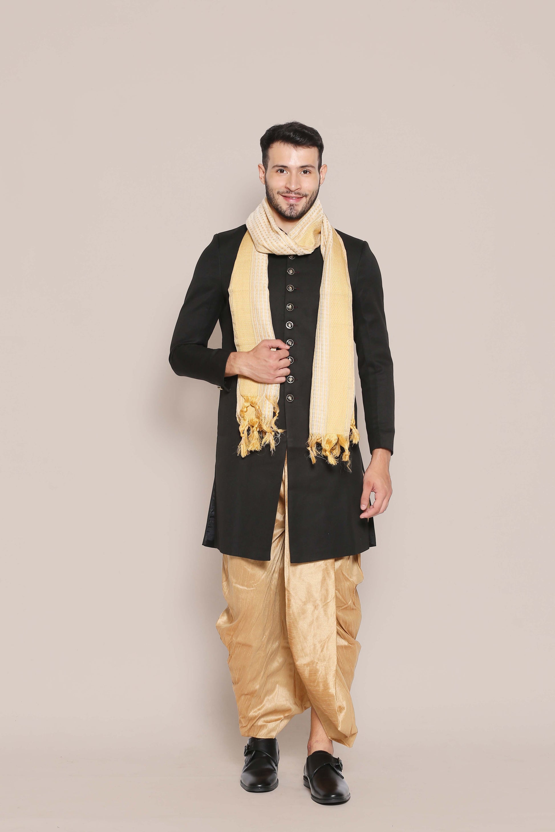Men's Beige Woven Cotton Chanderi Dupatta. freeshipping - Dupatta Bazaar
