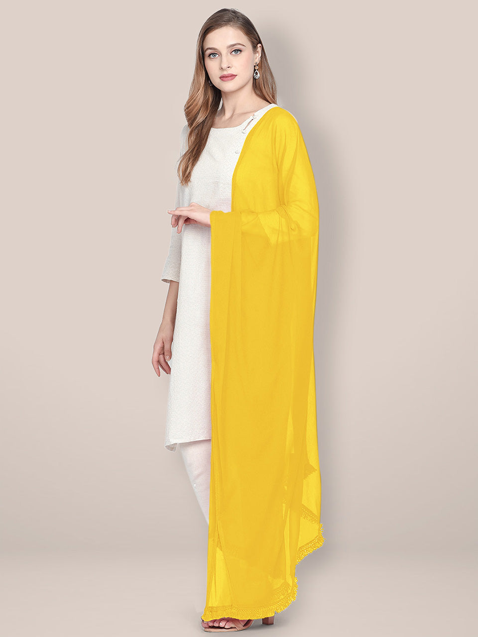 Lemon Yellow Chiffon Dupatta freeshipping - Dupatta Bazaar