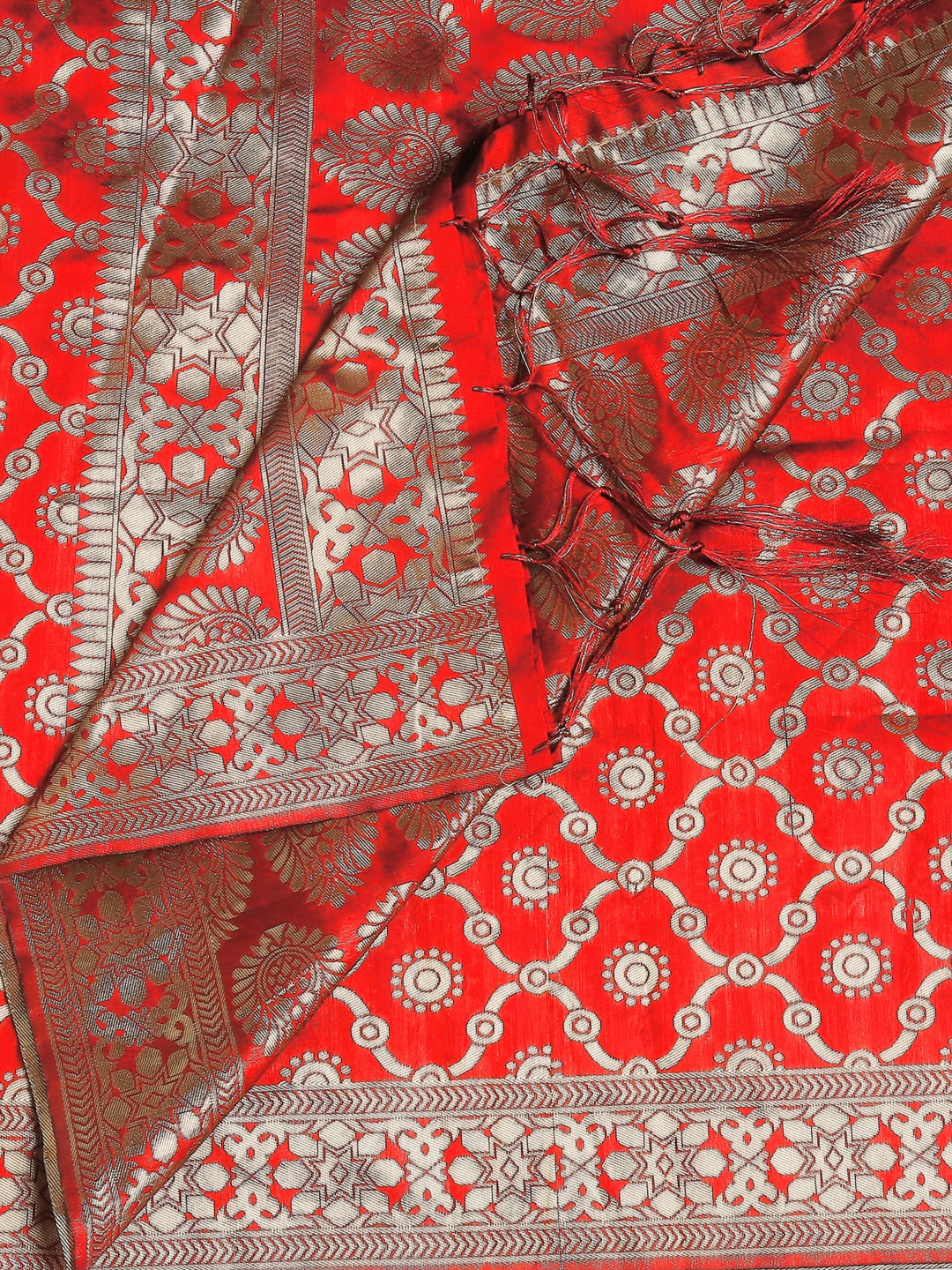 Men's Red Banarasi Silk Stole freeshipping - Dupatta Bazaar