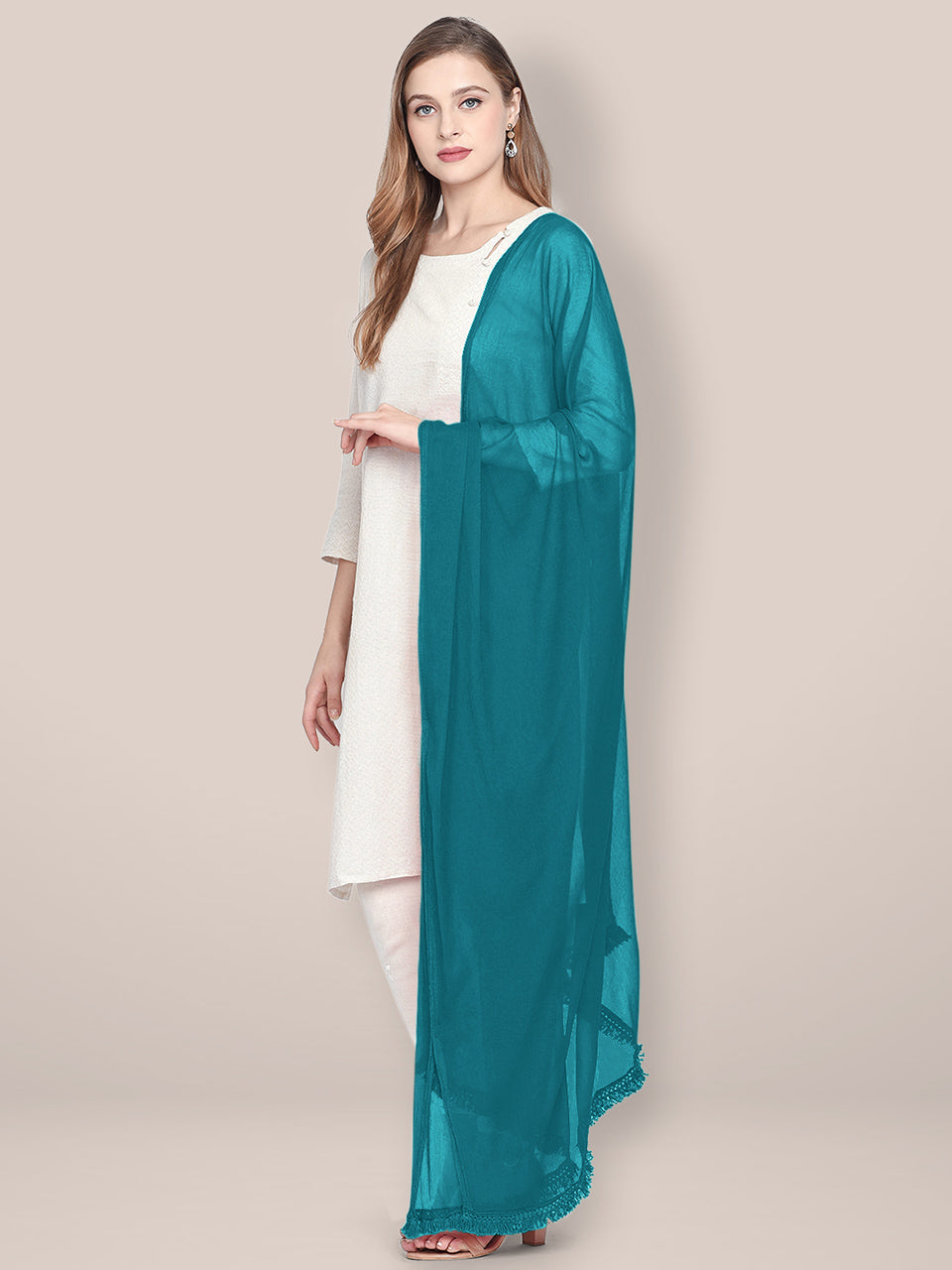 Teal Blue Chiffon Dupatta freeshipping - Dupatta Bazaar