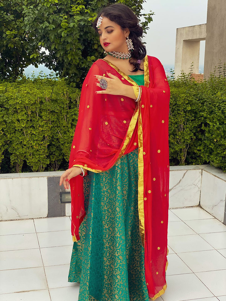 Red Embroidered Chiffon Dupatta freeshipping - Dupatta Bazaar