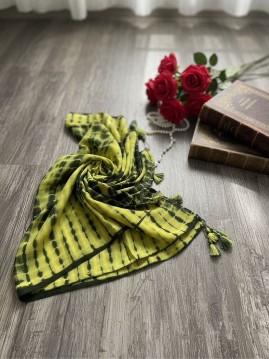 Shibori Style Light Green Tie and Dye Woven Handloom Stole