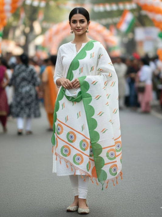 Tri Colour/Tiranga Printed Silk Dupatta