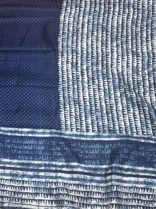 Ethnic Printed Indigo & White Art Silk Dupatta