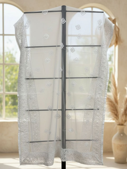 Sequinned & Embellished Salma Sitara White Organza Dupatta